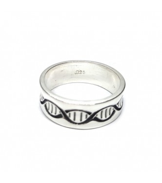 R002323 Handmade Sterling Silver Ring Band DNA 8mm Wide Genuine Solid Stamped 925